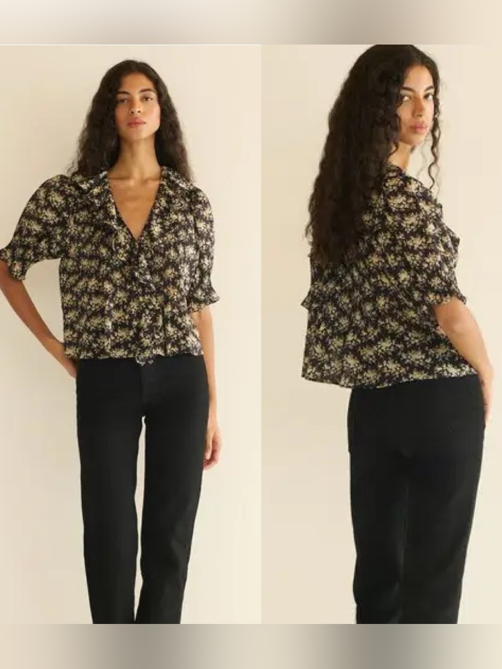 Doen Henri Top in Noir Rosier Floral